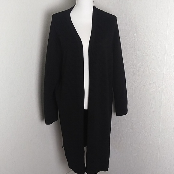 Allison Daley Sweaters - Allison Daley Black Ribbed Open Cardigan